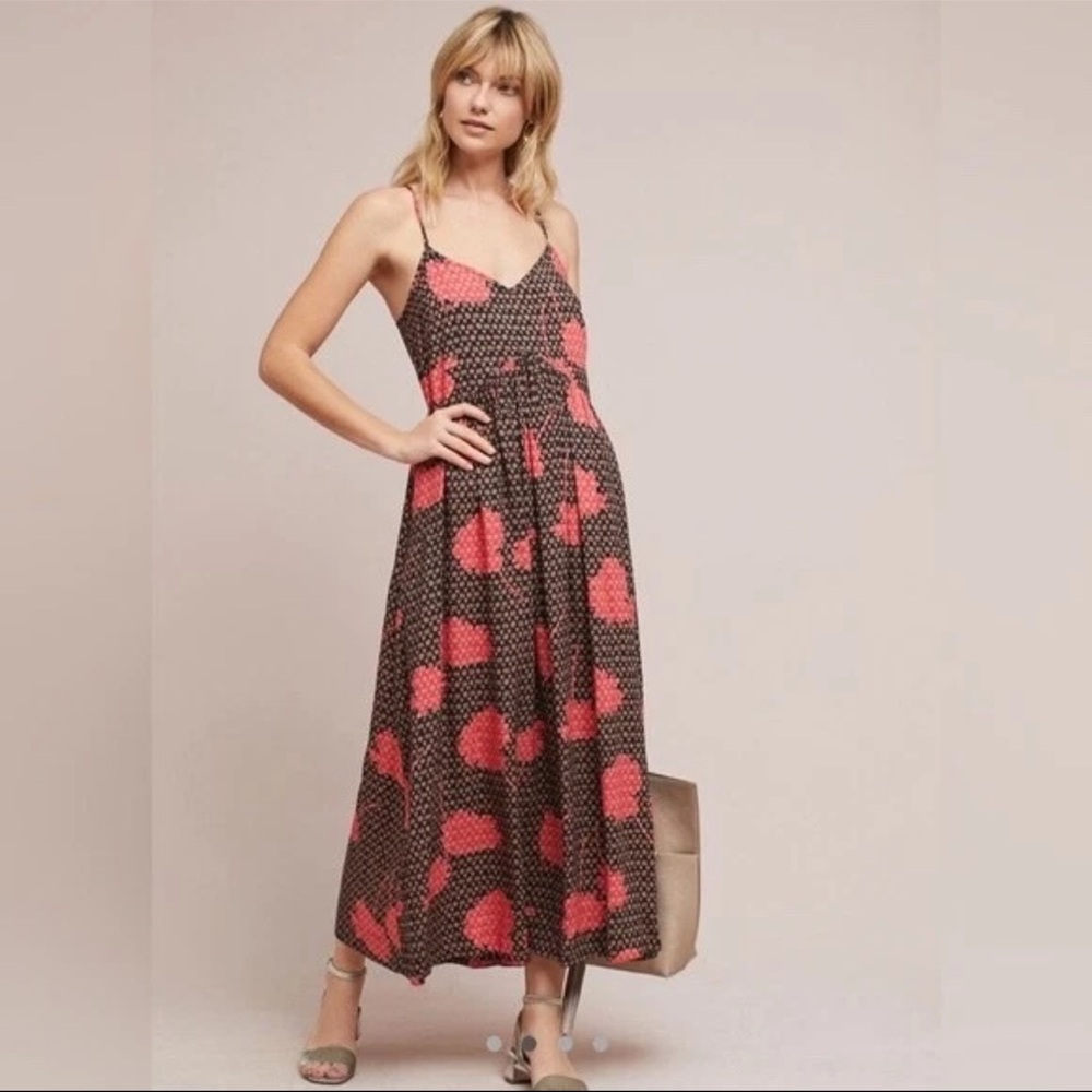 Anthropologie The Odells Keegan Maxi Midi Dress Pink Floral Boho Summer SP